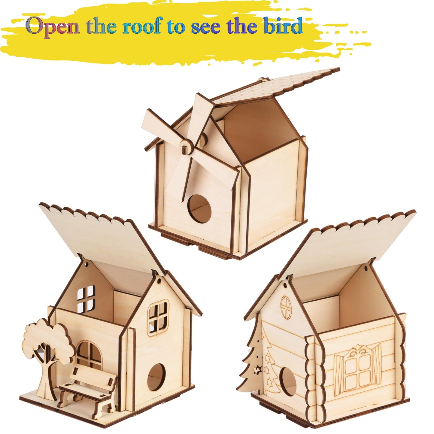 THWAS-LIGHT 3-Pack Bird House Craft Kit for Kids 8-12 | DIY Wooden Arts & Crafts