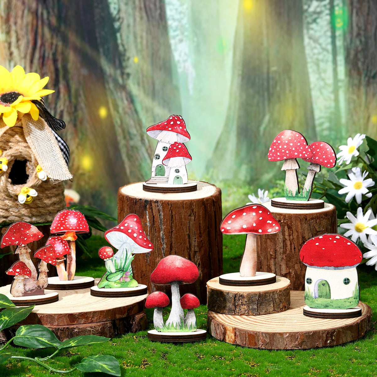 Thyle 16 Pcs Wooden Mushroom Centerpieces – Enchanted Forest Tabletop Decor
