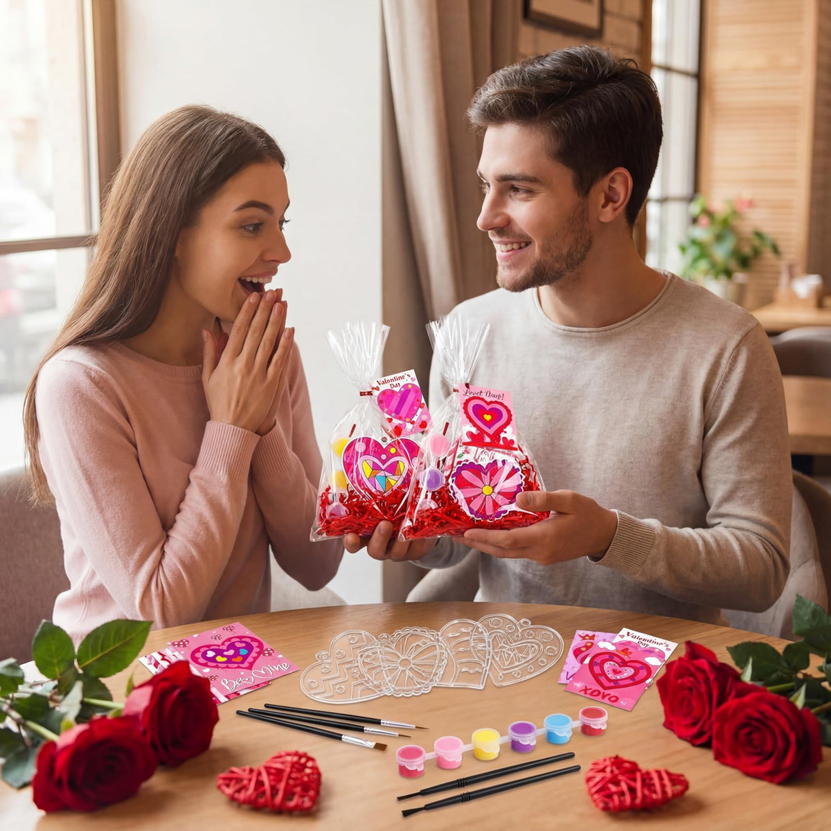 Thyle 24-Piece Valentine’s Day Kids Craft Kit | Heart Suncatchers & Paint Set