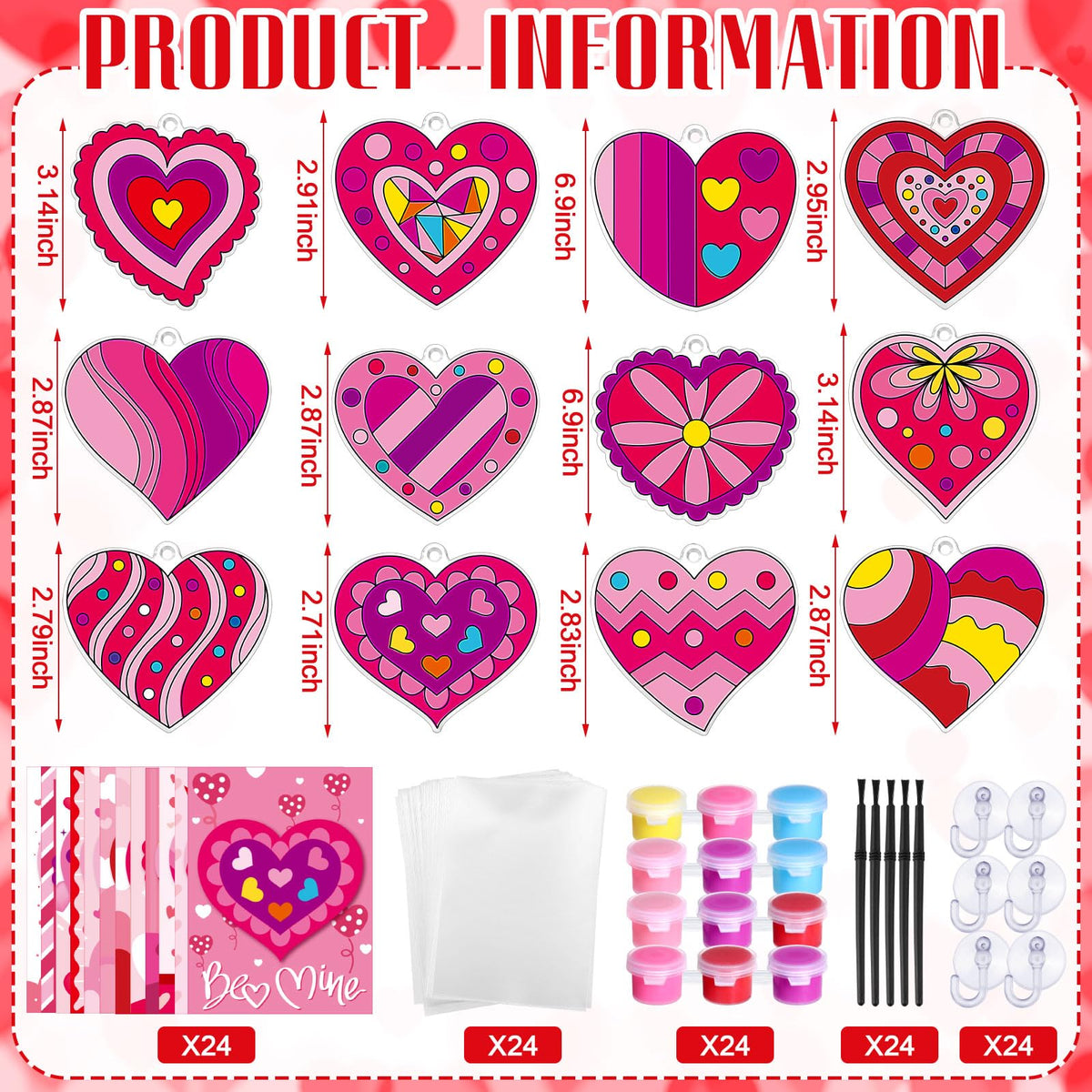 Thyle 24-Piece Valentine’s Day Kids Craft Kit | Heart Suncatchers & Paint Set