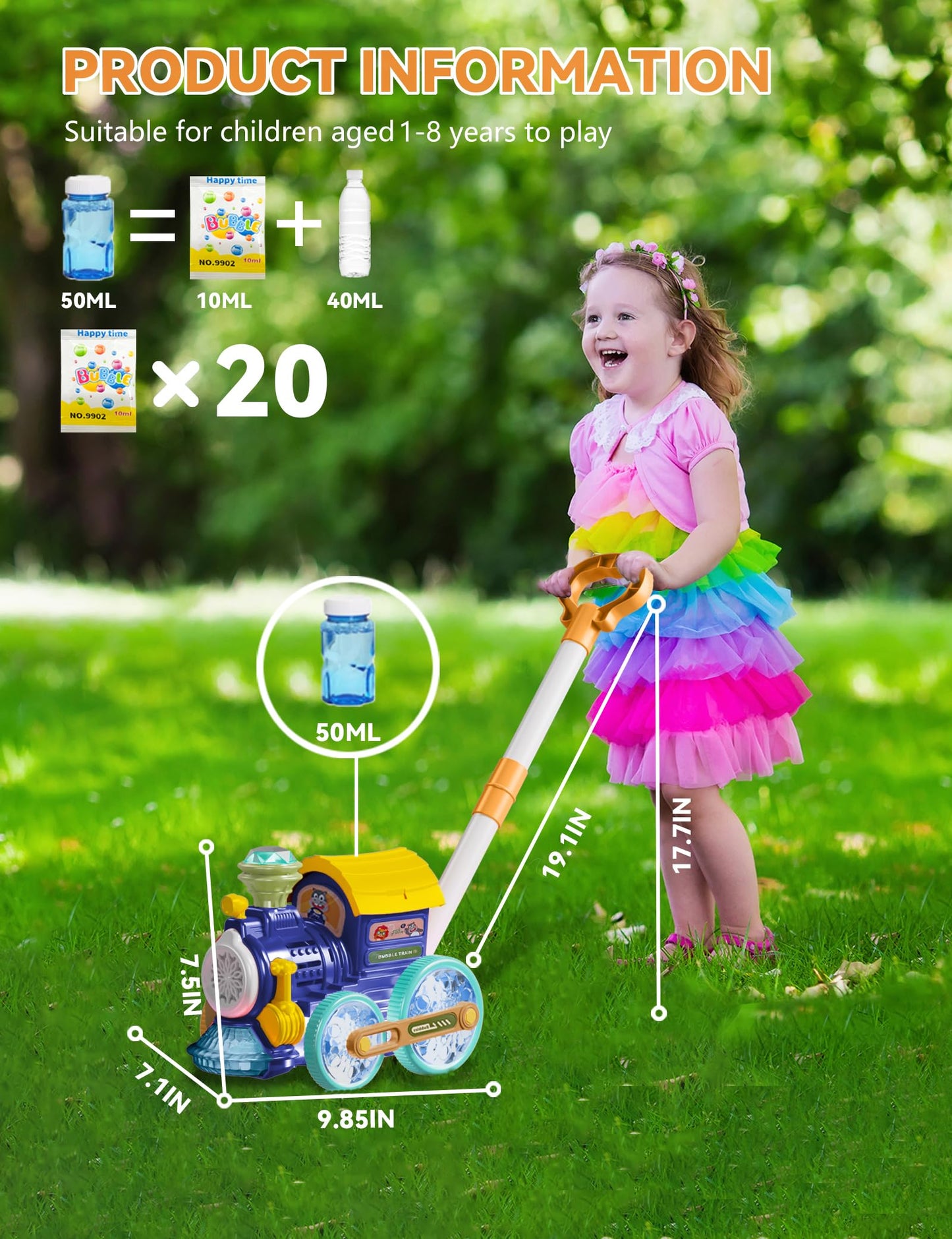 TI-TOO Bubble Musical Train with Lights - Toddler Bubble Blower (1-8)