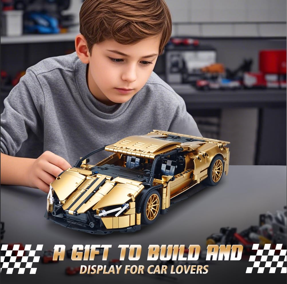 TIALLOW Sports Car Building Set 1:14 – Gold Racing Car Model Kit for Adults (919 Pieces)