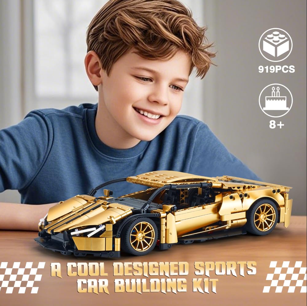 TIALLOW Sports Car Building Set 1:14 – Gold Racing Car Model Kit for Adults (919 Pieces)