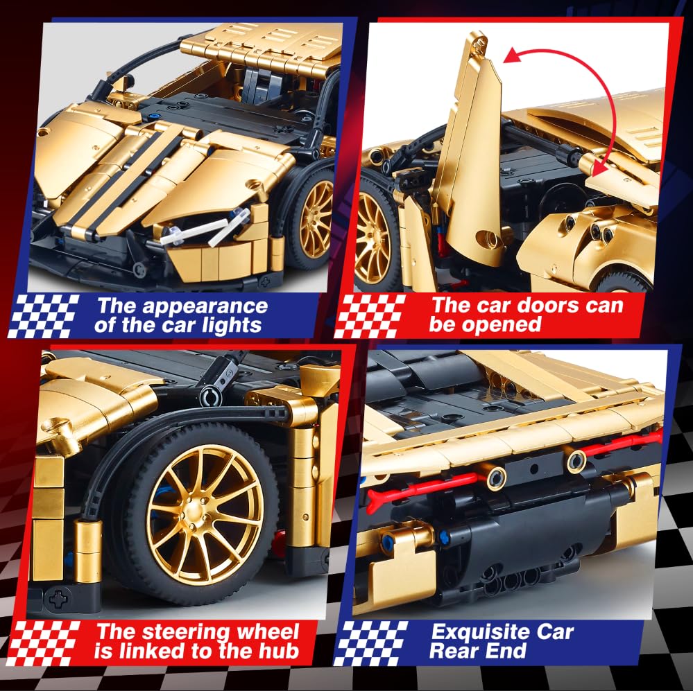TIALLOW Sports Car Building Set 1:14 – Gold Racing Car Model Kit for Adults (919 Pieces)