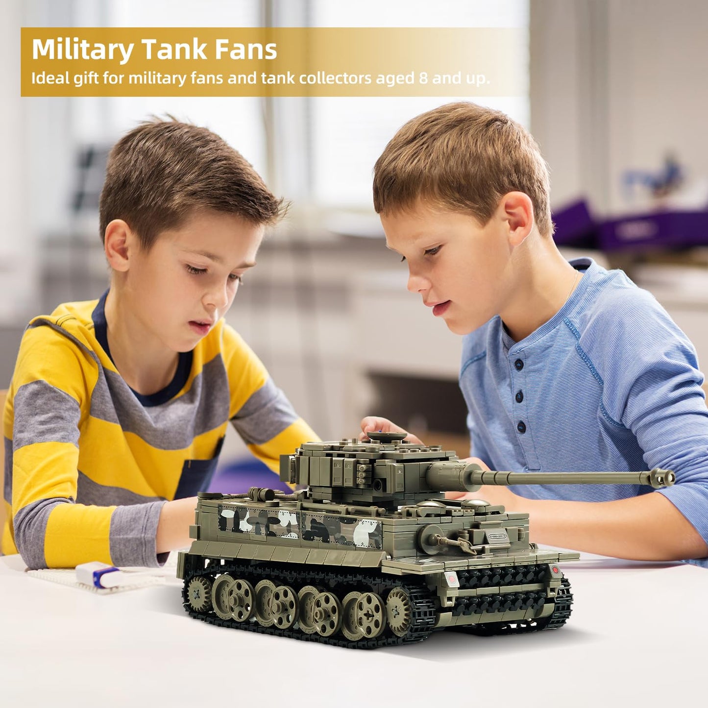 TIALLOW WW2 Tiger Tank 1:28 Building Set – LEGO Compatible Army Model Kit (Taupe)