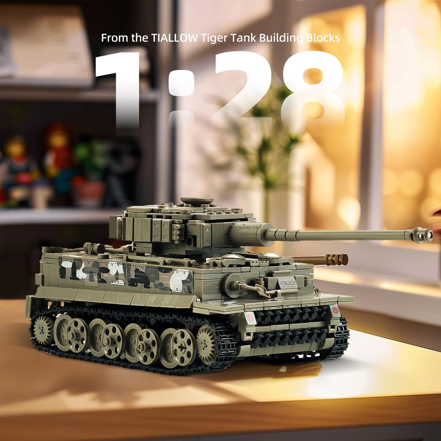 TIALLOW WW2 Tiger Tank 1:28 Building Set – LEGO Compatible Army Model Kit (Taupe)
