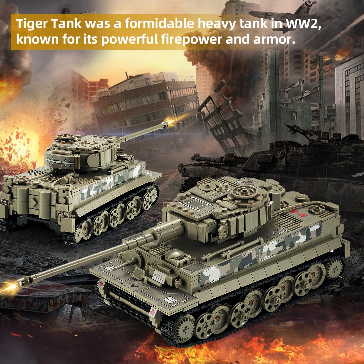 TIALLOW WW2 Tiger Tank 1:28 Building Set – LEGO Compatible Army Model Kit (Taupe)