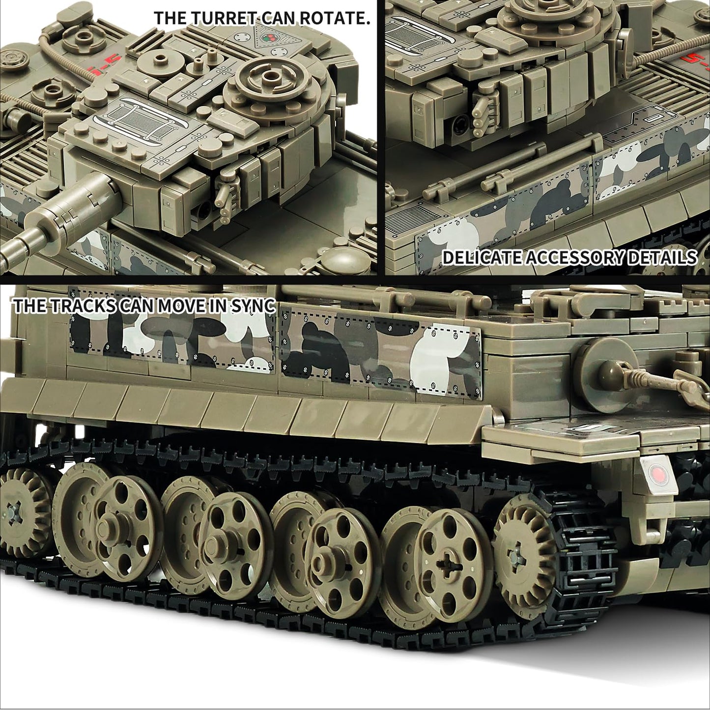 TIALLOW WW2 Tiger Tank 1:28 Building Set – LEGO Compatible Army Model Kit (Taupe)