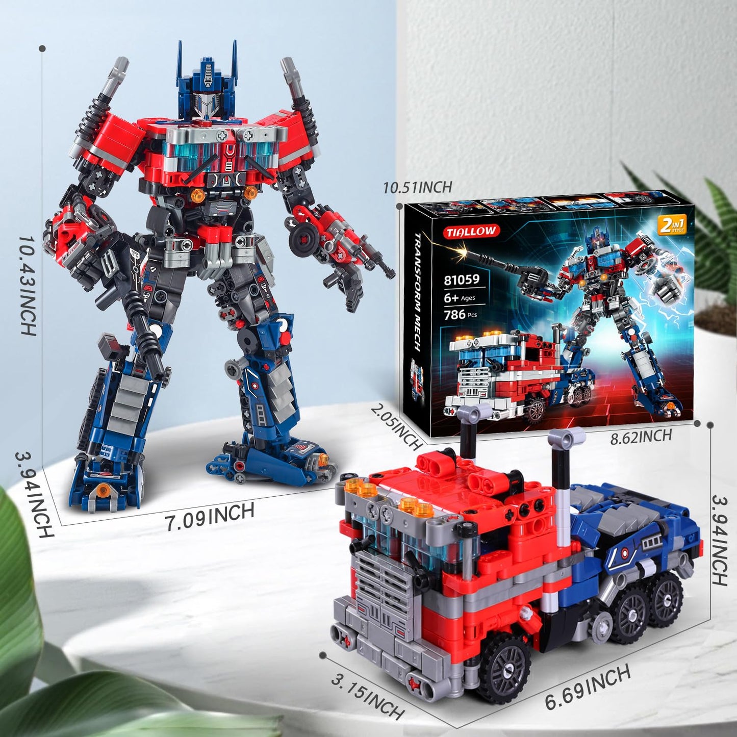 TIALLOW Transform Sets: 2-in-1 STEM Robot Truck – LEGO-Compatible Building Kit (Blue)