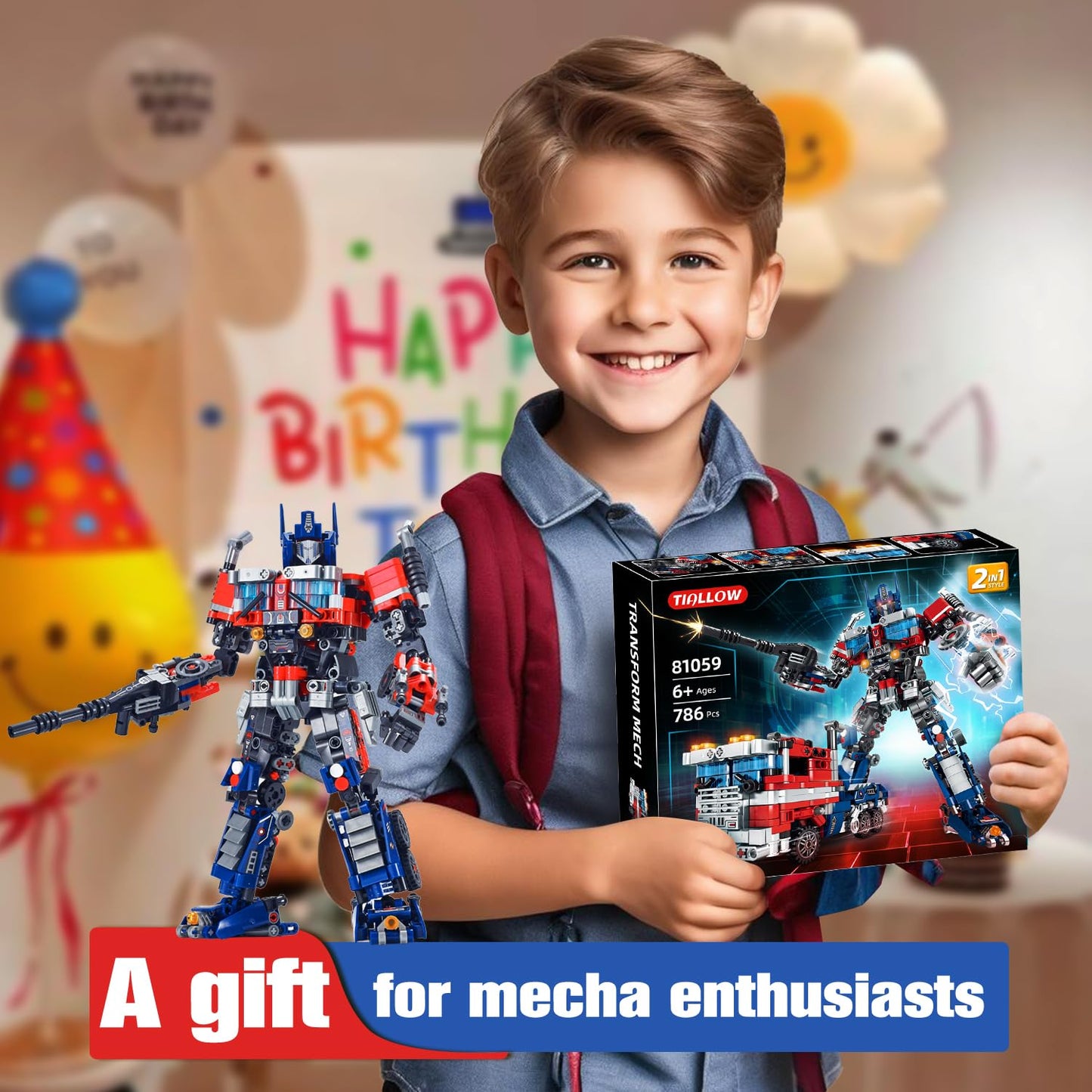 TIALLOW Transform Sets: 2-in-1 STEM Robot Truck – LEGO-Compatible Building Kit (Blue)
