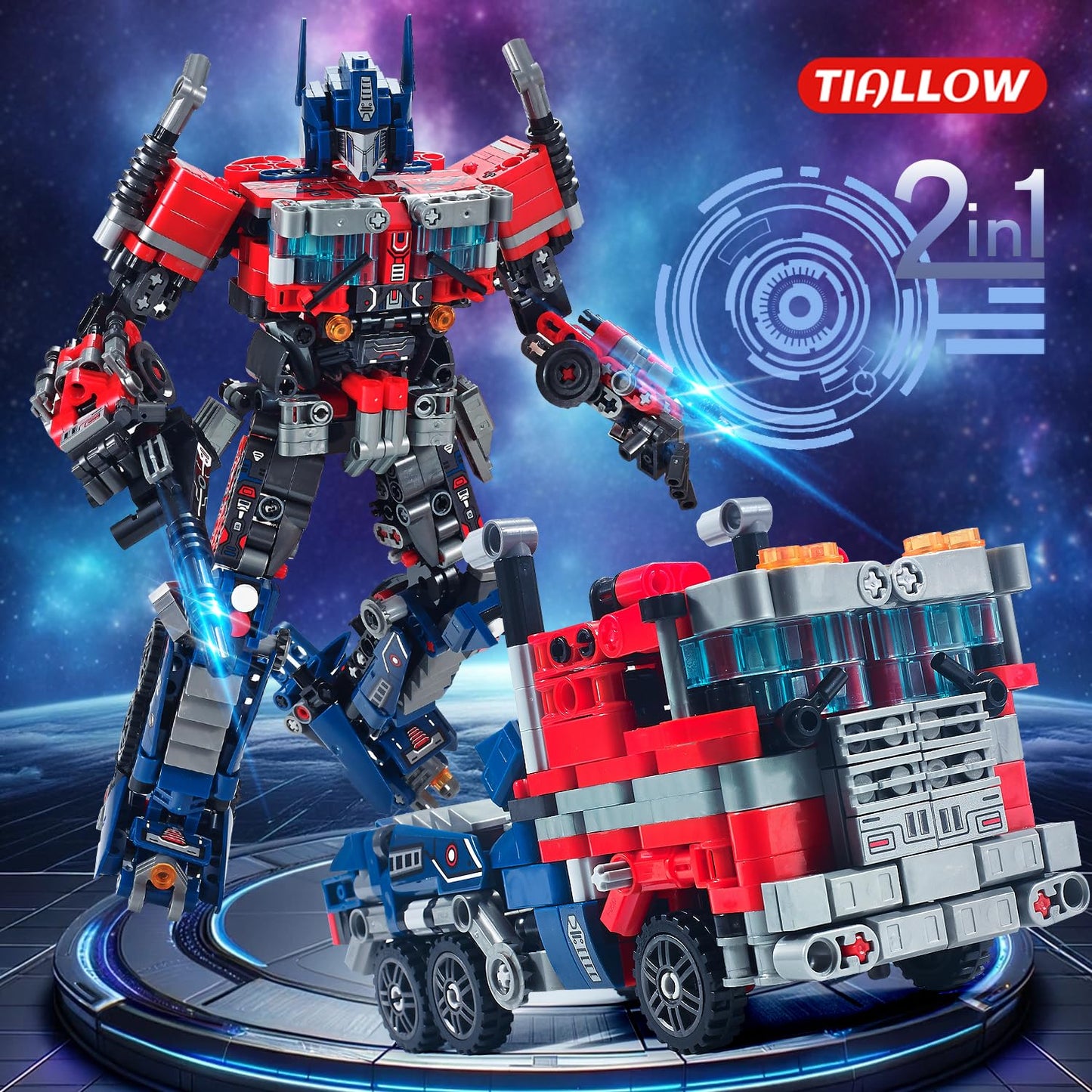 TIALLOW Transform Sets: 2-in-1 STEM Robot Truck – LEGO-Compatible Building Kit (Blue)