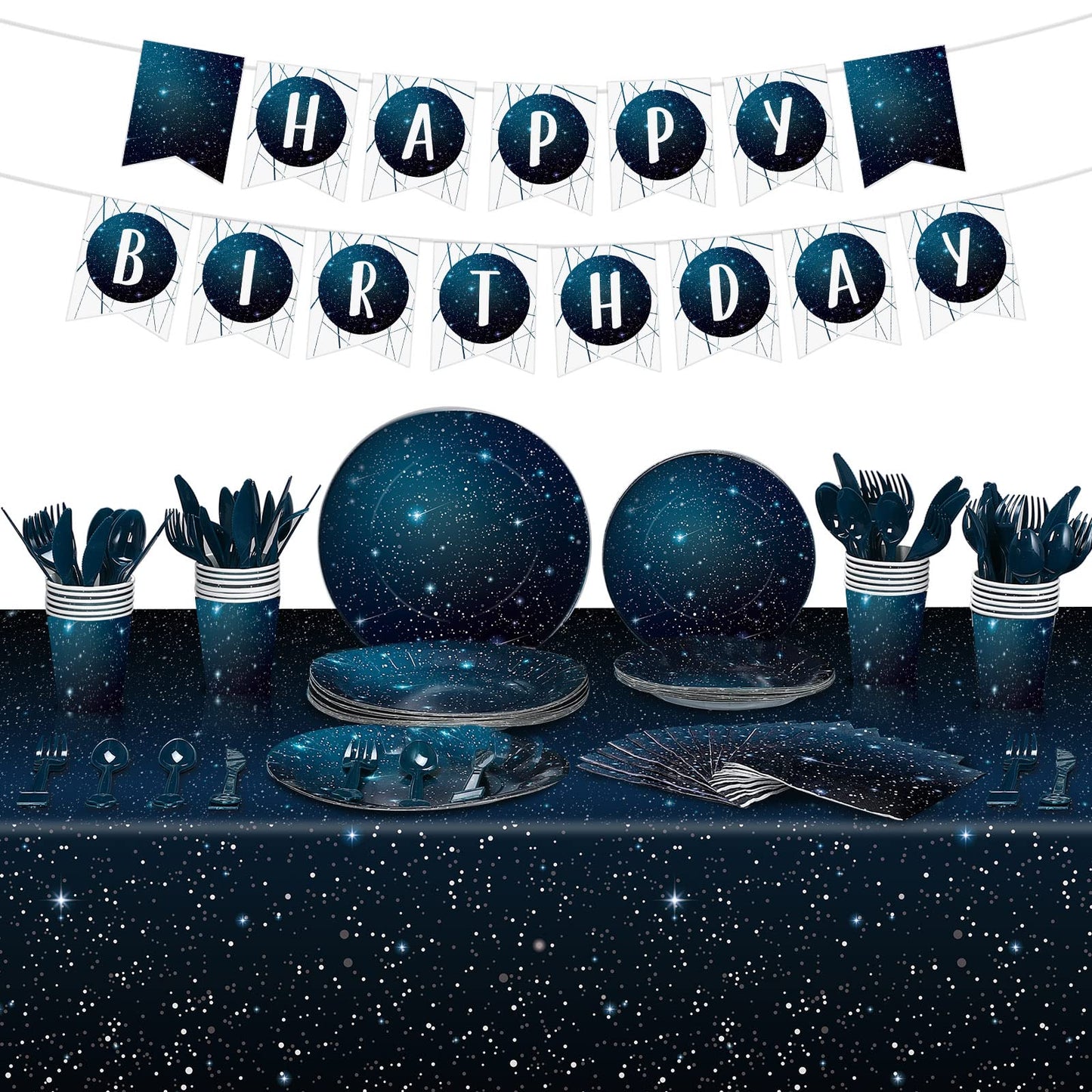 Tiamon 171 Pcs Galaxy Space Party Tableware Set for 24 Guests