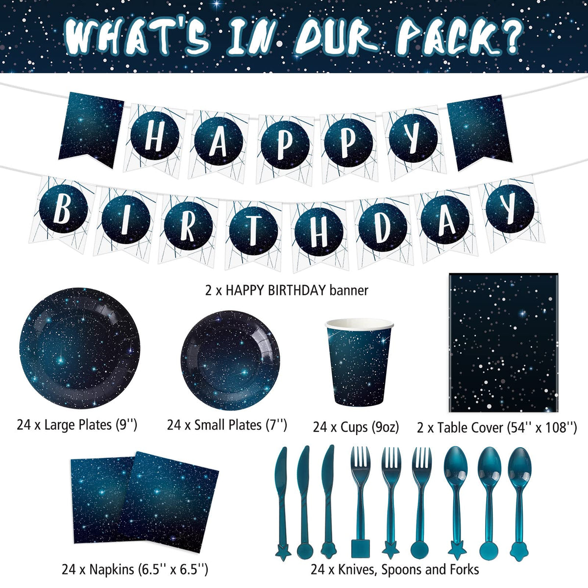 Tiamon 171 Pcs Galaxy Space Party Tableware Set for 24 Guests