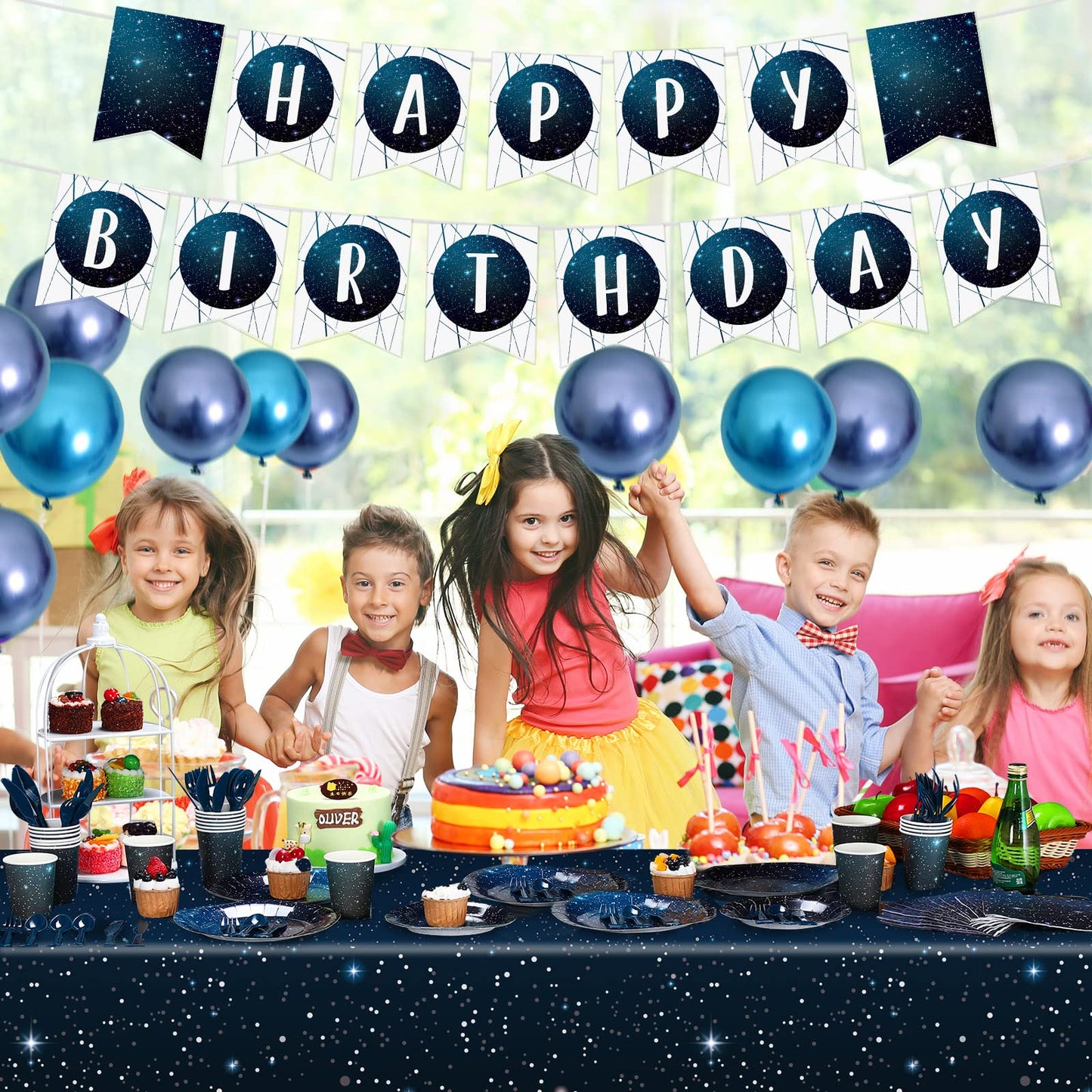 Tiamon 171 Pcs Galaxy Space Party Tableware Set for 24 Guests