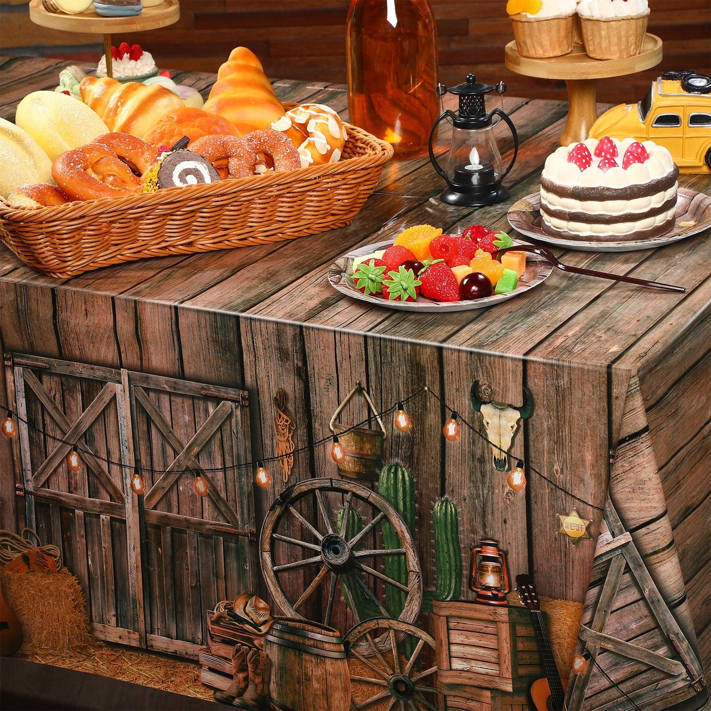Tiamon 3-Pcs Western Party Tablecloth Set — Waterproof Cowboy Theme Table Covers 137 x 274 cm (54 x 108 in)