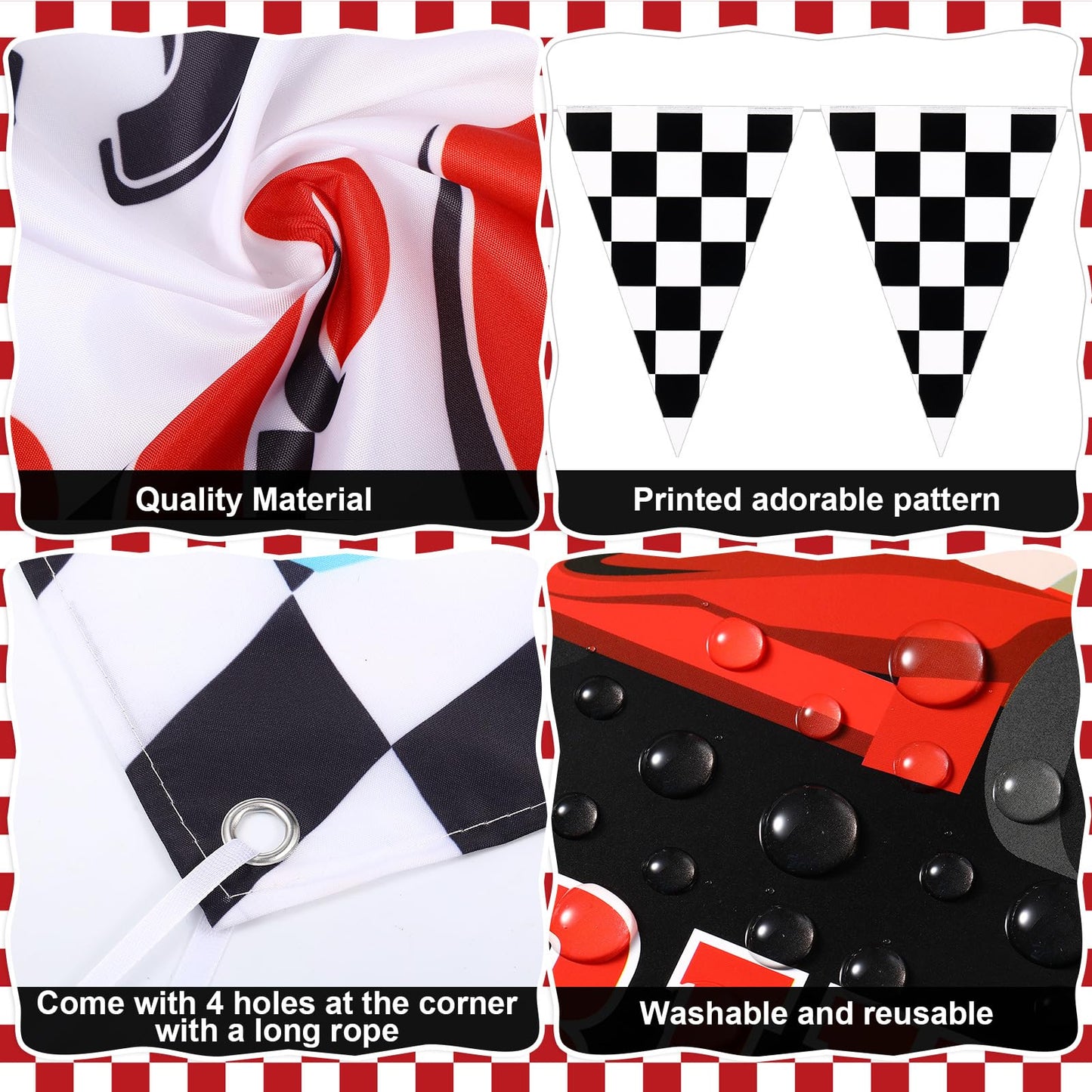 Tiamon Racing Car Party Decorations Set — 9 Signs, 2 Checkered Flags, Welcome Banner | Race Car Birthday Supplies