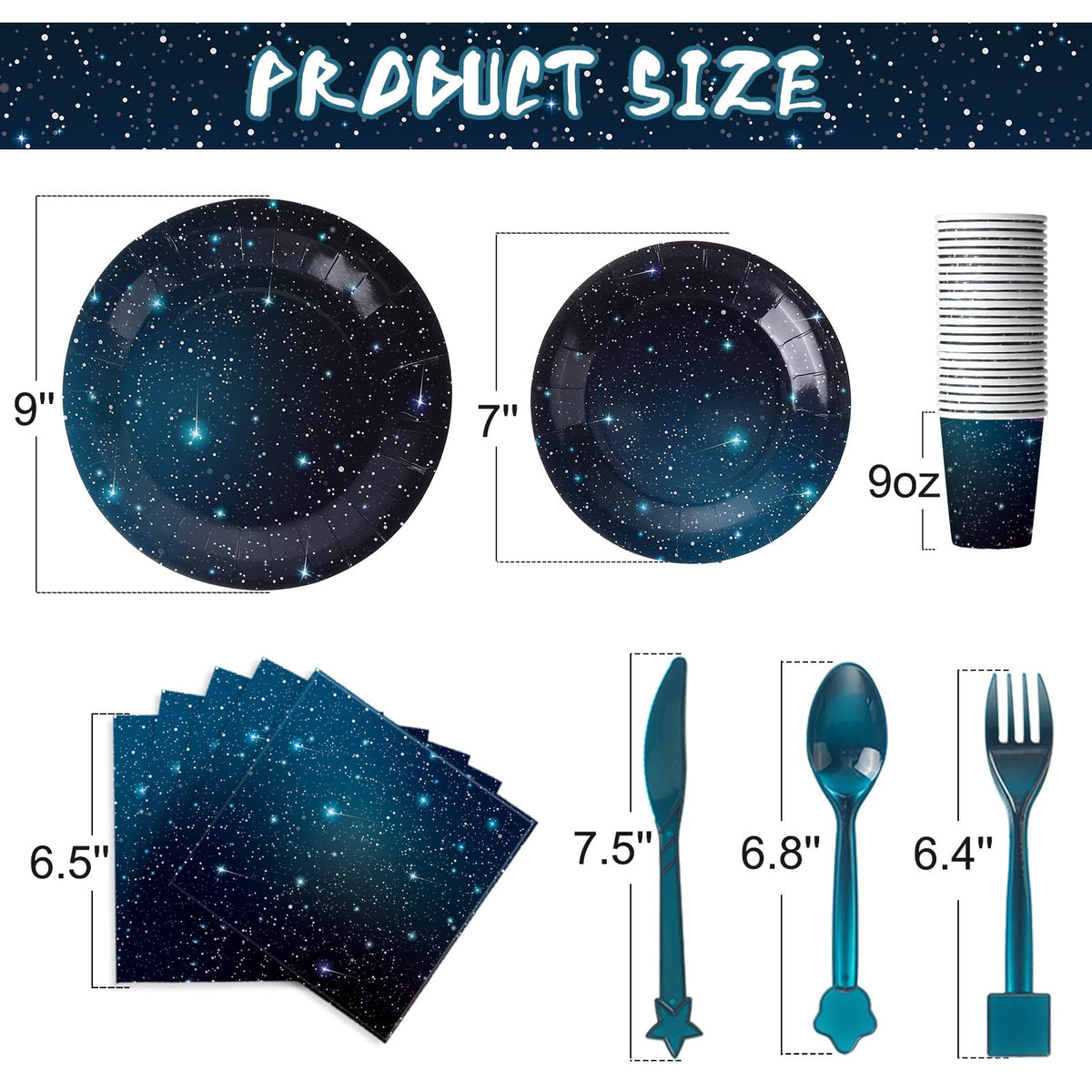 Tiamon 171 Pcs Galaxy Space Party Tableware Set for 24 Guests