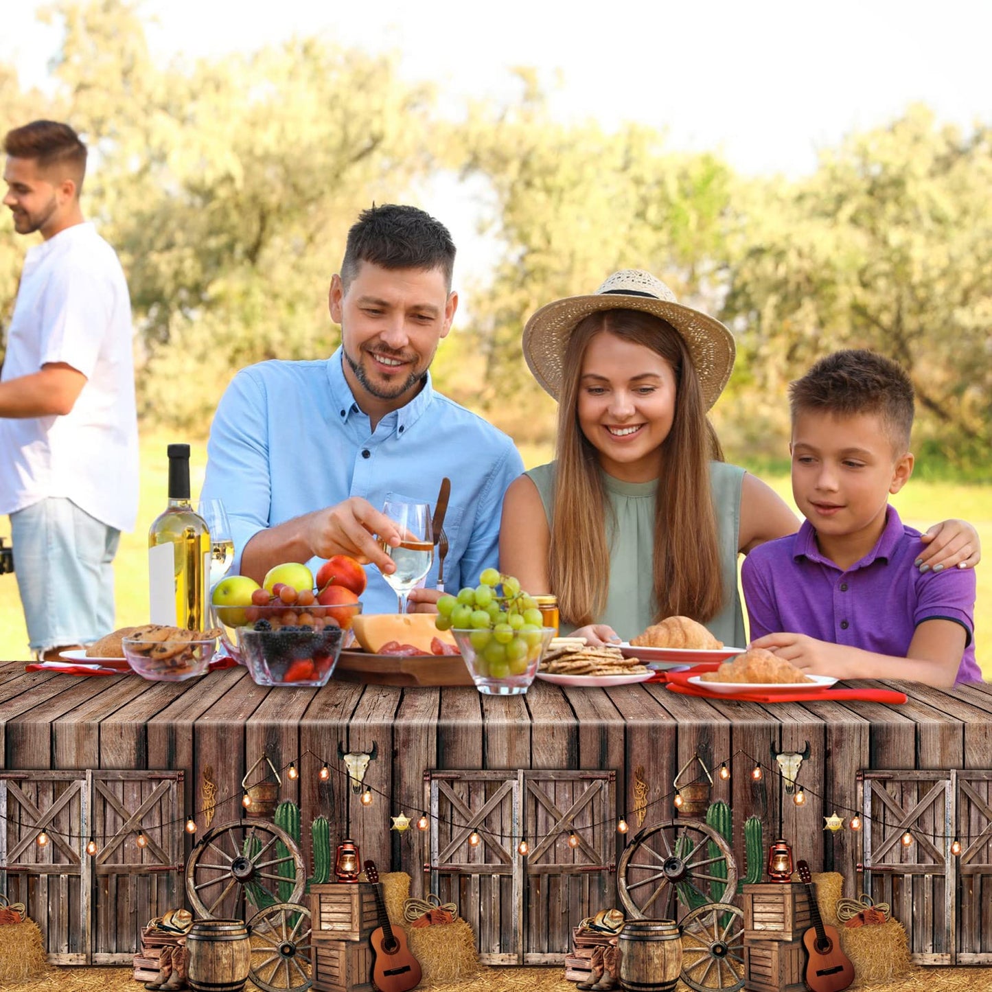 Tiamon 3-Pcs Western Party Tablecloth Set — Waterproof Cowboy Theme Table Covers 137 x 274 cm (54 x 108 in)