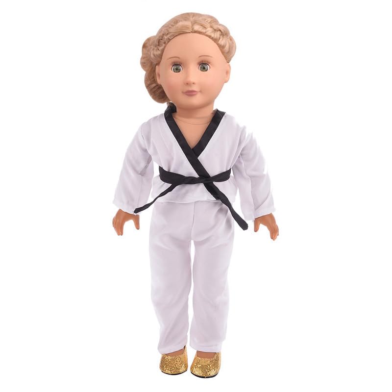 TianBo 18-Inch Doll Karate Outfit – White Uniform with 5 Belts (NAA02)