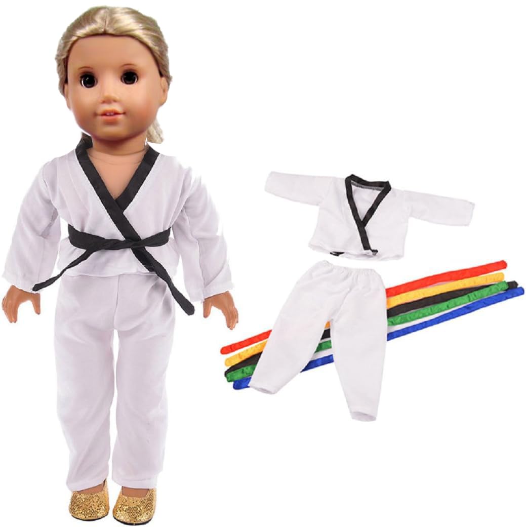 TianBo 18-Inch Doll Karate Outfit – White Uniform with 5 Belts (NAA02)