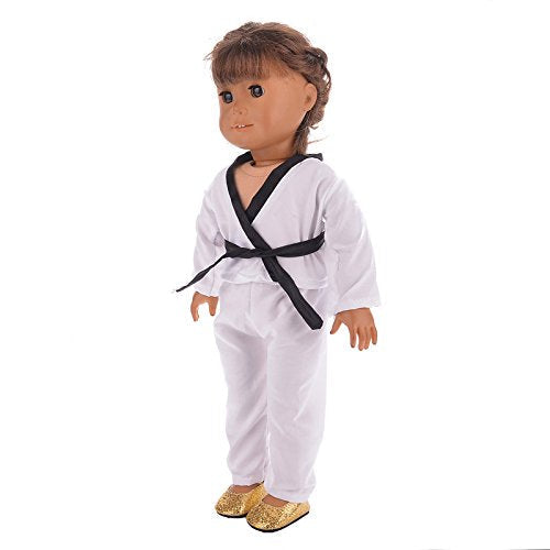 TianBo 18-Inch Doll Karate Outfit – White Uniform with 5 Belts (NAA02)