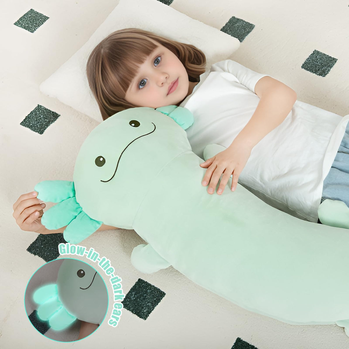 Tianmihou 48-Inch Giant Axolotl Plush – Glow-in-the-Dark Light Green 120cm Jumbo Stuffy