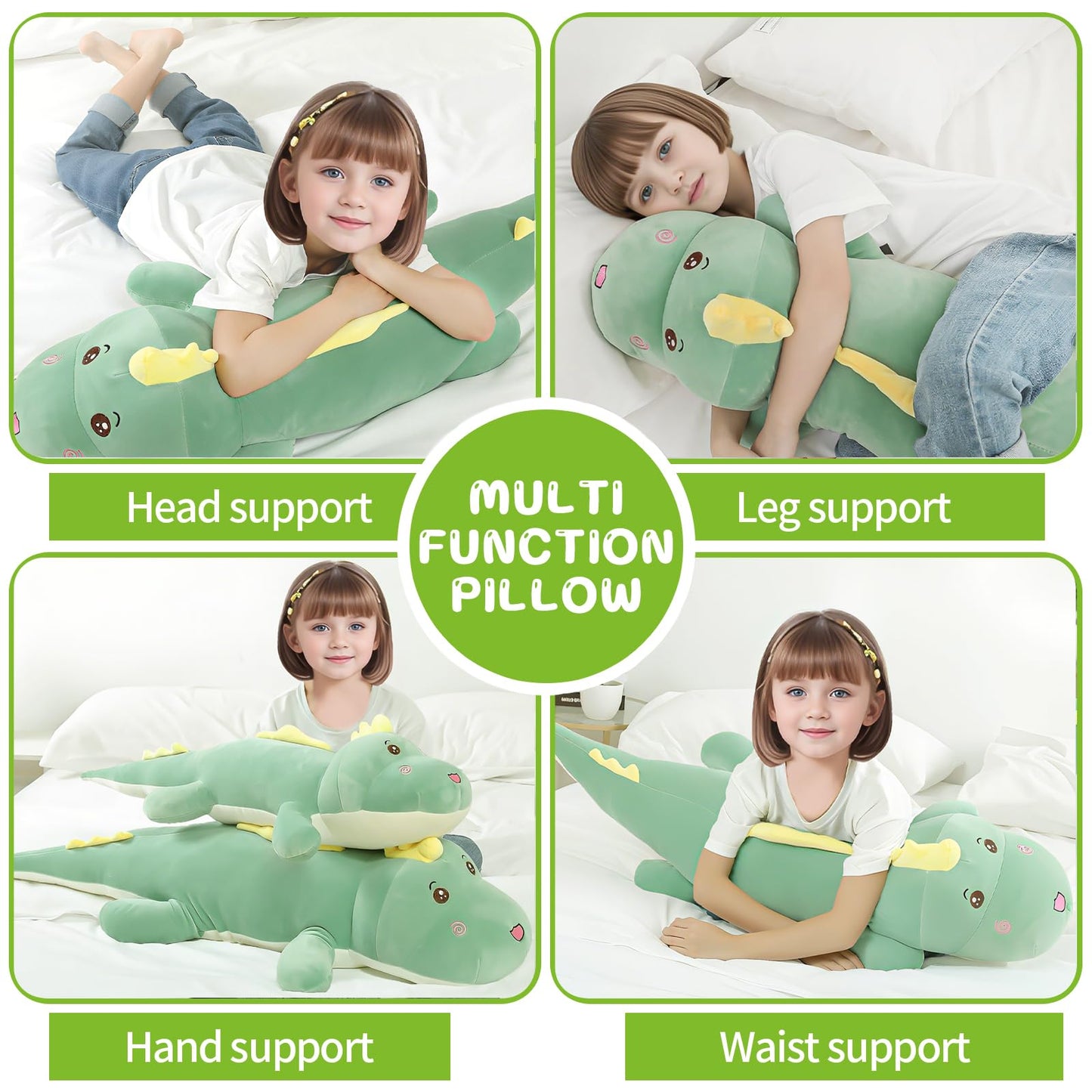 Tianmihou 32in Giant Dinosaur Plush Toy Pillow – Soft Back Cushion & Cute Dino Stuffed Animal