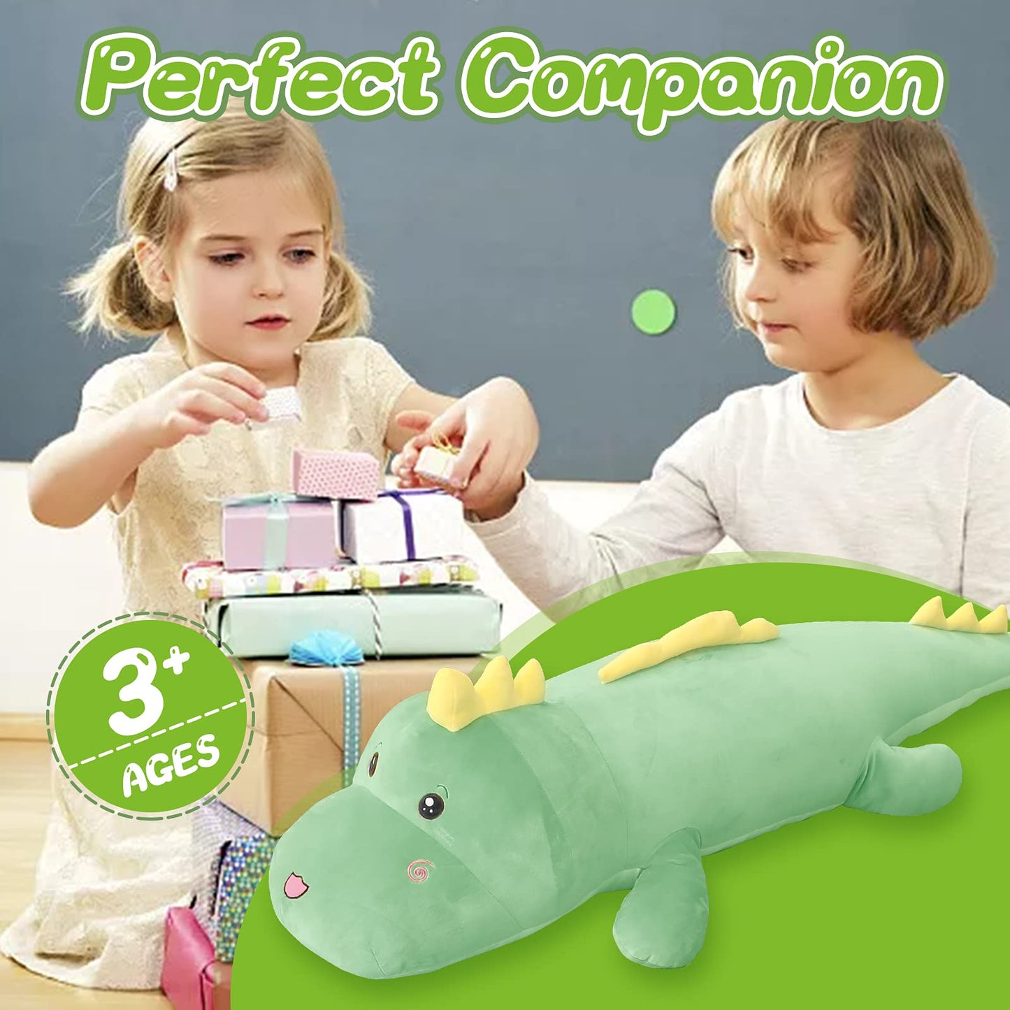 Tianmihou 32in Giant Dinosaur Plush Toy Pillow – Soft Back Cushion & Cute Dino Stuffed Animal