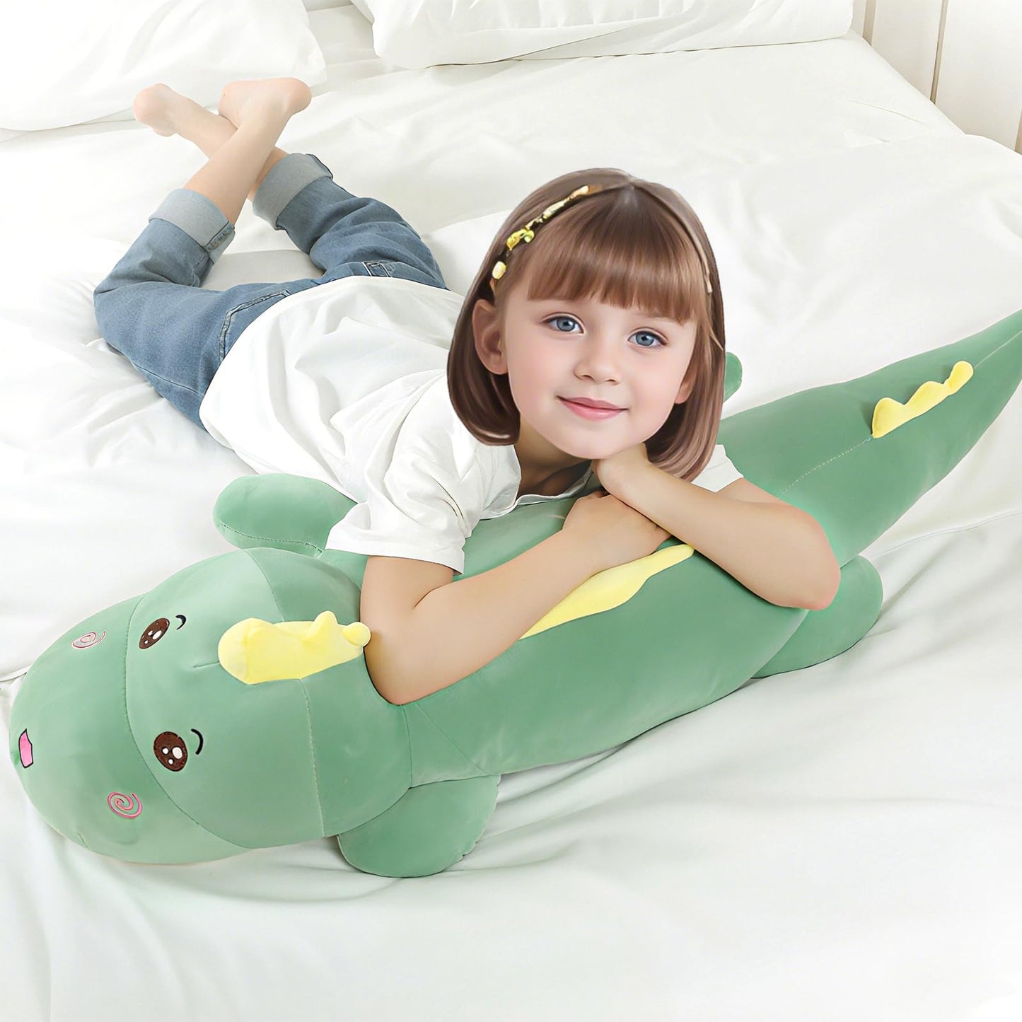 Tianmihou 32in Giant Dinosaur Plush Toy Pillow – Soft Back Cushion & Cute Dino Stuffed Animal