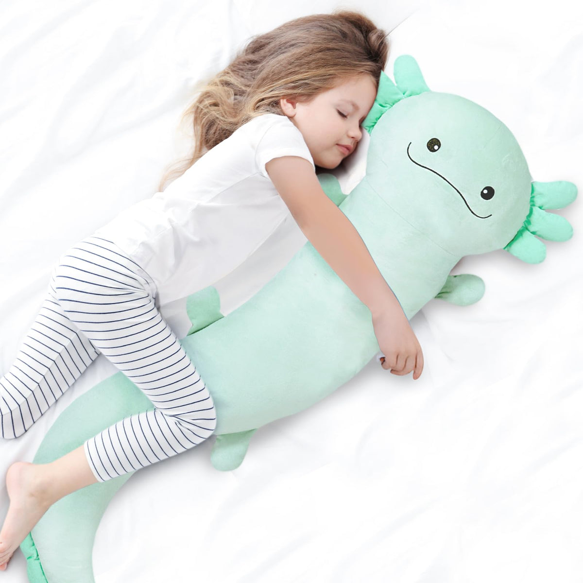 Tianmihou 48-Inch Giant Axolotl Plush – Glow-in-the-Dark Light Green 120cm Jumbo Stuffy