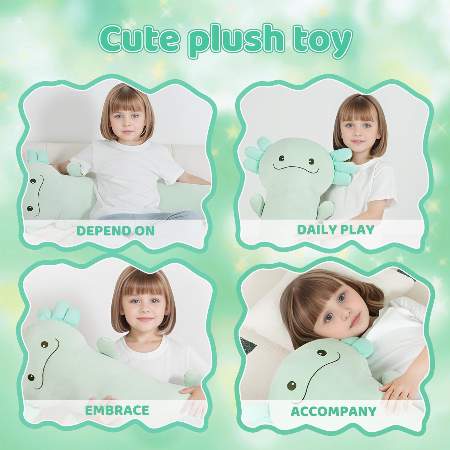 Tianmihou 48-Inch Giant Axolotl Plush – Glow-in-the-Dark Light Green 120cm Jumbo Stuffy