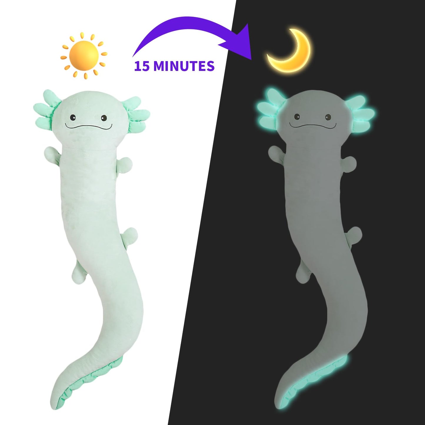Tianmihou 48-Inch Giant Axolotl Plush – Glow-in-the-Dark Light Green 120cm Jumbo Stuffy