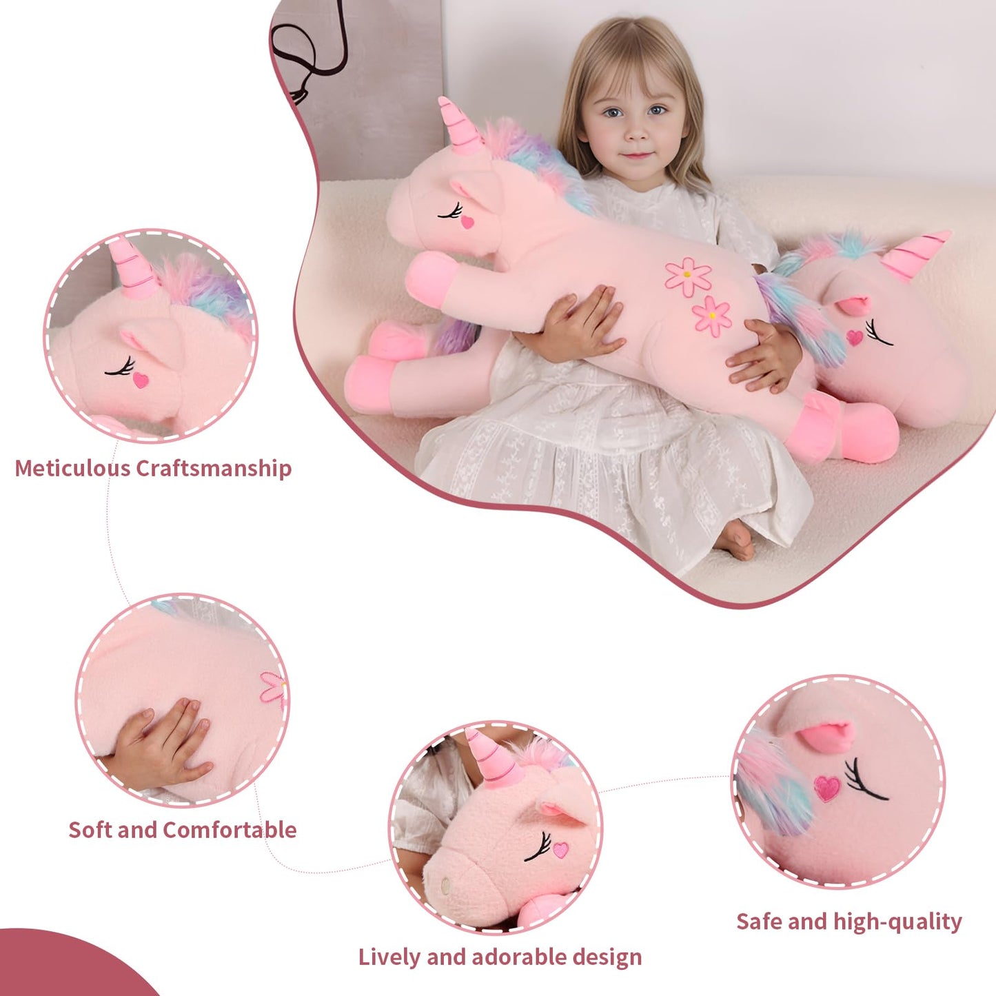Tianmihou 32-Inch Pink Unicorn Plush - Jumbo Soft Body Pillow