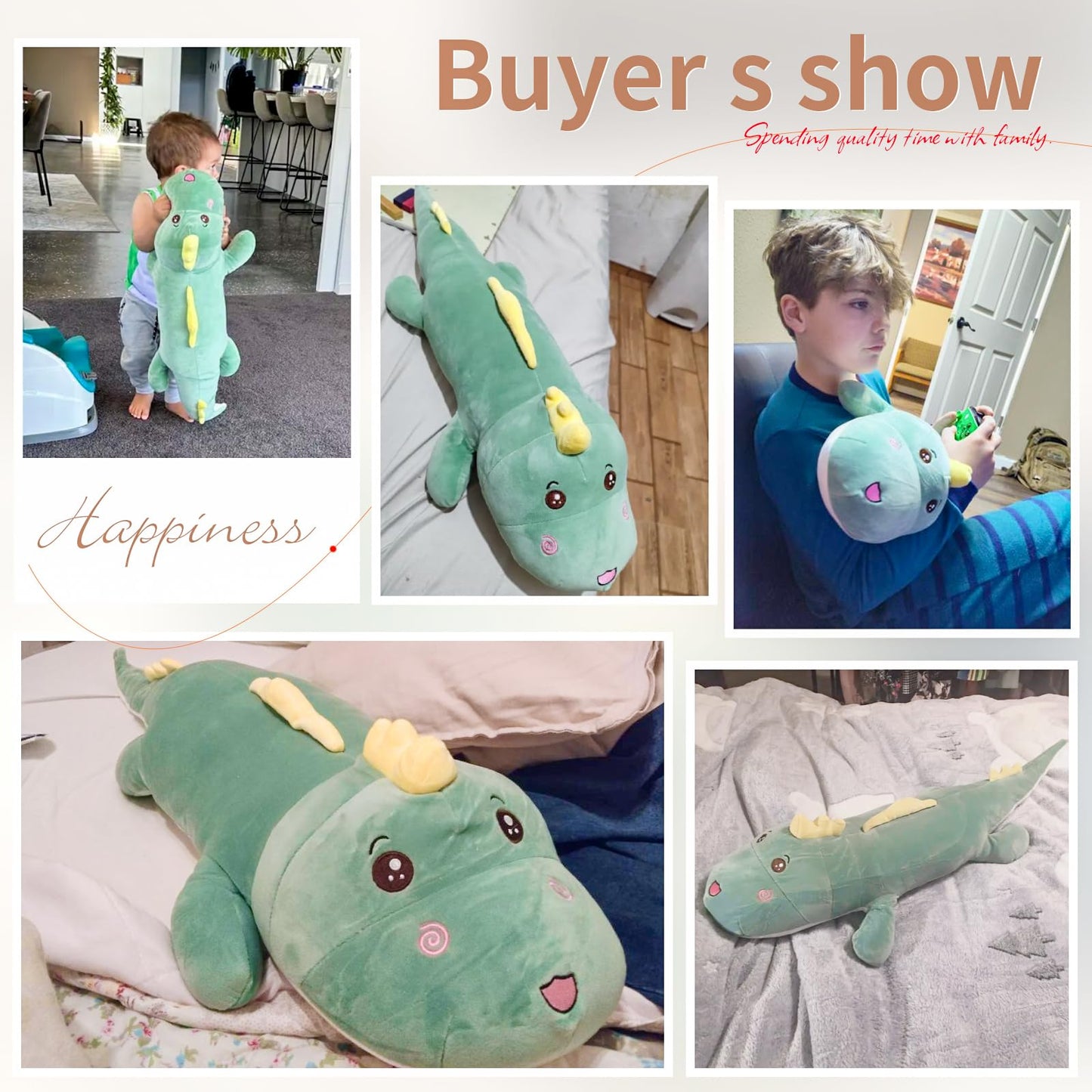 Tianmihou 32in Giant Dinosaur Plush Toy Pillow – Soft Back Cushion & Cute Dino Stuffed Animal
