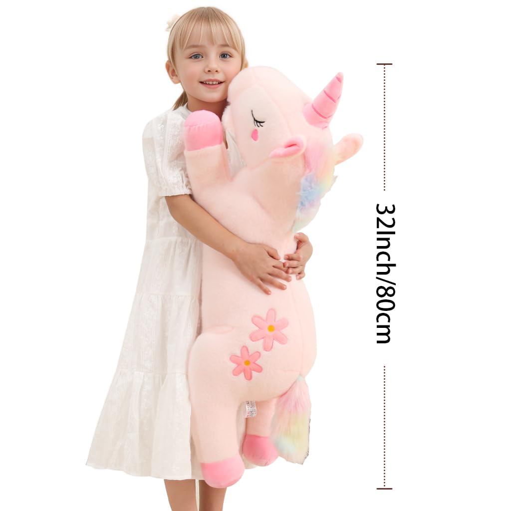 Tianmihou 32-Inch Pink Unicorn Plush - Jumbo Soft Body Pillow