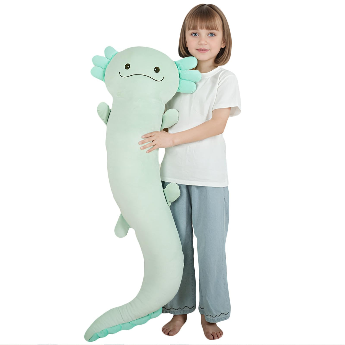 Tianmihou 48-Inch Giant Axolotl Plush – Glow-in-the-Dark Light Green 120cm Jumbo Stuffy
