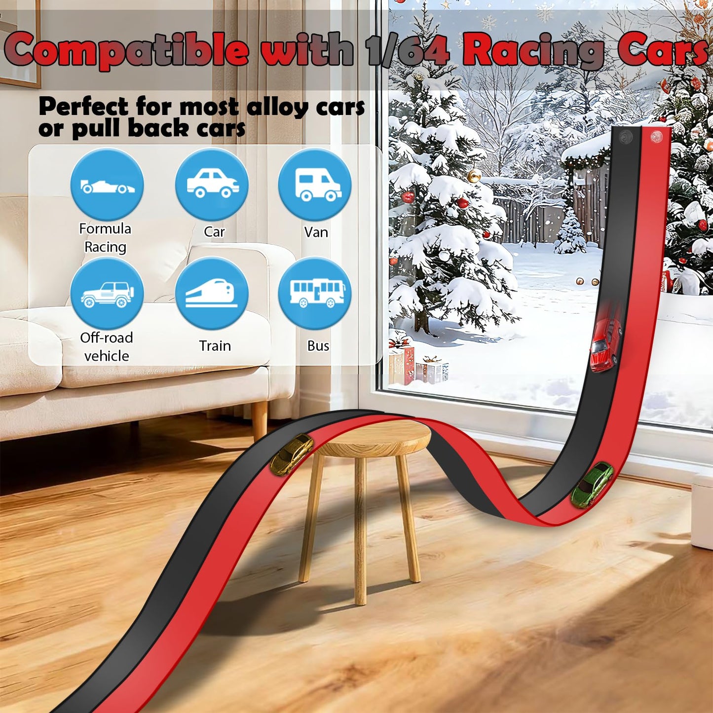 TIANYAO Flexible Race Track 15 Ft Starter Set – Portable, Suction-Cup Raceway for 1/64 Cars (3+)