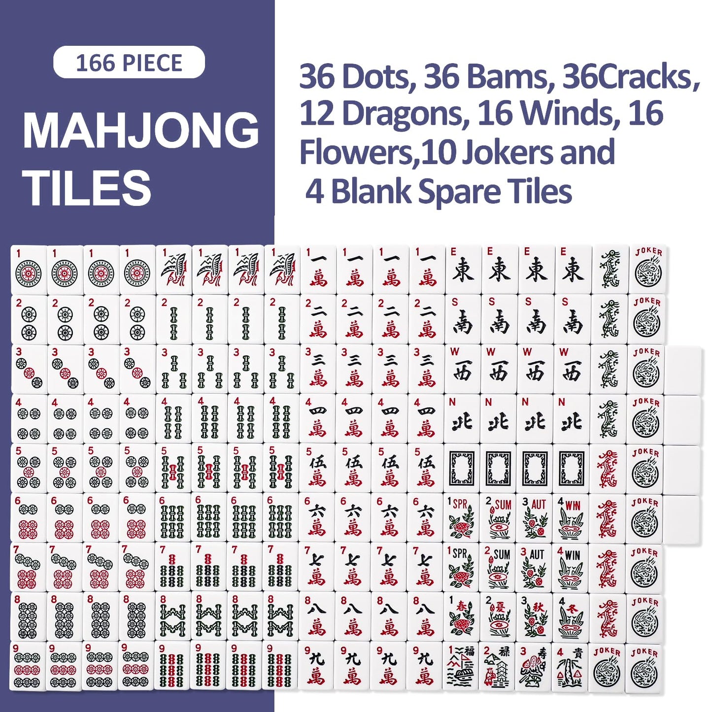 TIASUSAN American Mahjong Game Set — 166 Tiles, Blue Bag, 4 Racks & Pushers