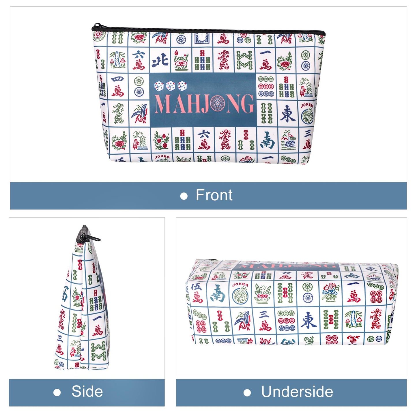 TIASUSAN American Mahjong Empty Bag – White Printed Tile Case (13x7 in)
