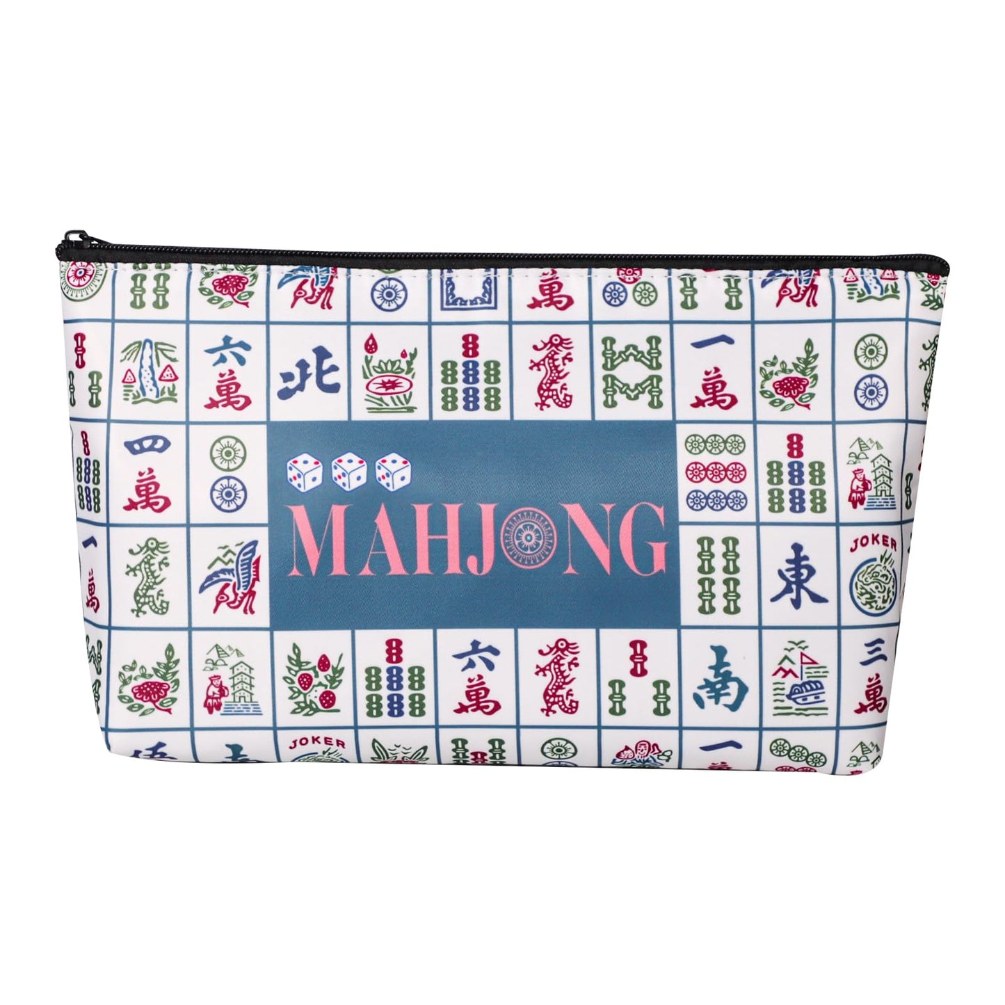 TIASUSAN American Mahjong Empty Bag – White Printed Tile Case (13x7 in)