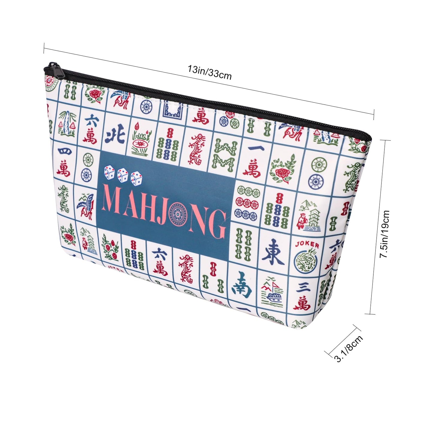 TIASUSAN American Mahjong Empty Bag – White Printed Tile Case (13x7 in)