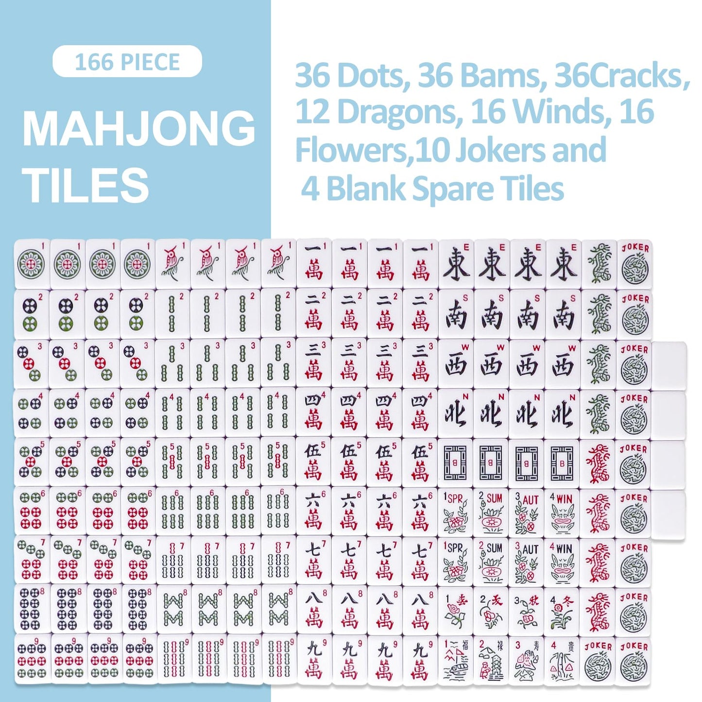 TIASUSAN American Mahjong Tile Set with 166 Blue Back Tiles (1.2-Inch Tiles Only)