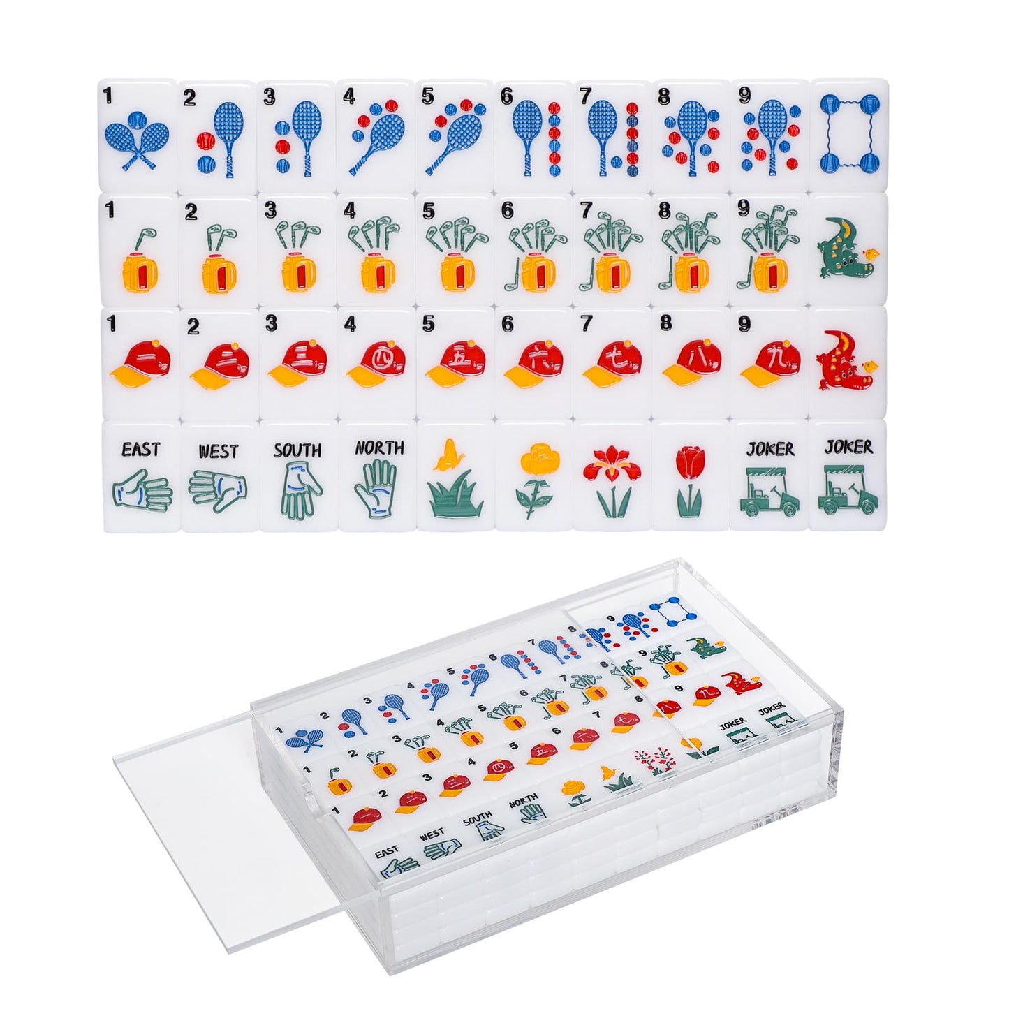 TIASUSAN American Mahjong Tile Set with Clear Acrylic Box – 160 Tiles & Accessories