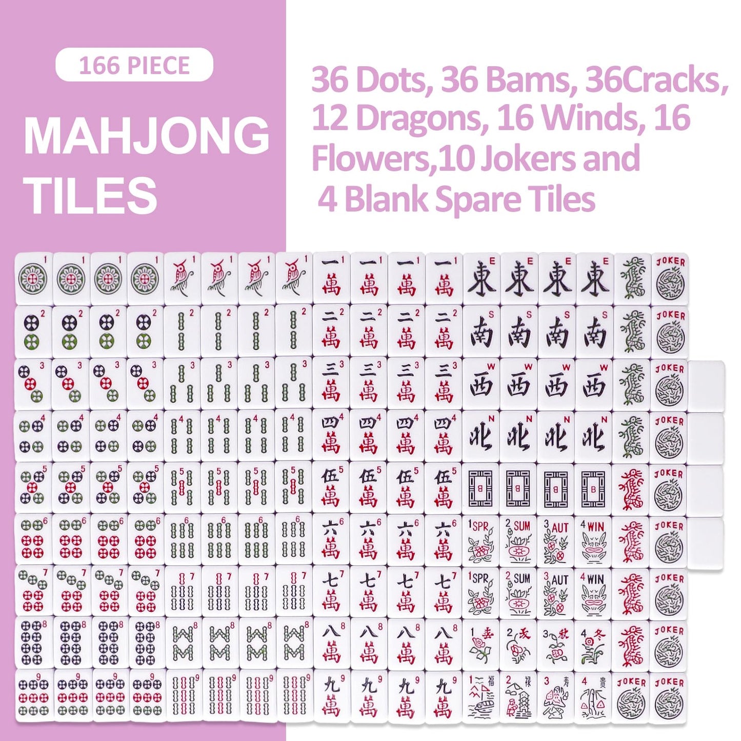 TIASUSAN American Mahjong Tile Set — 166 Pink Back Tiles (1.2”) | Tiles Only