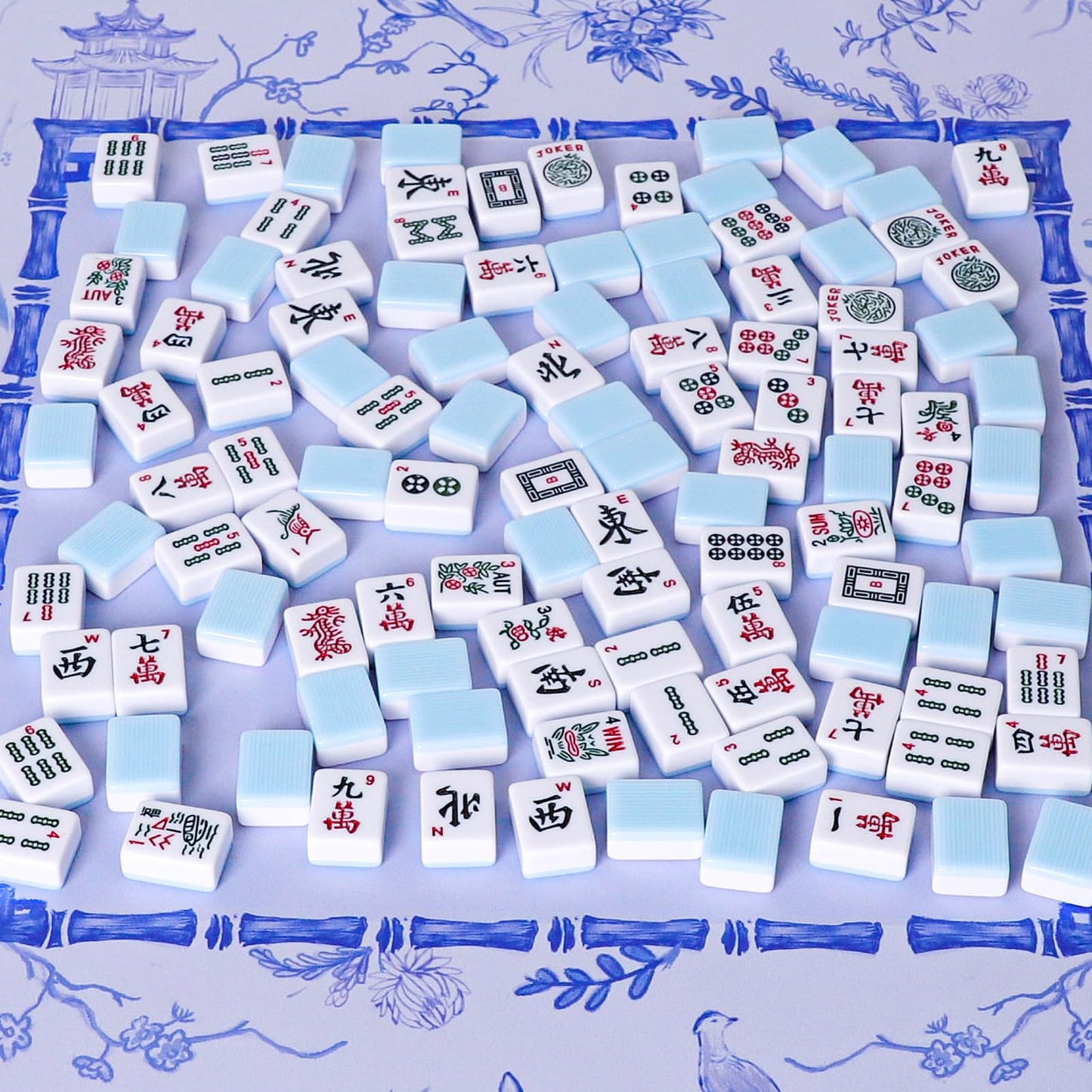 TIASUSAN American Mahjong Tile Set with 166 Blue Back Tiles (1.2-Inch Tiles Only)