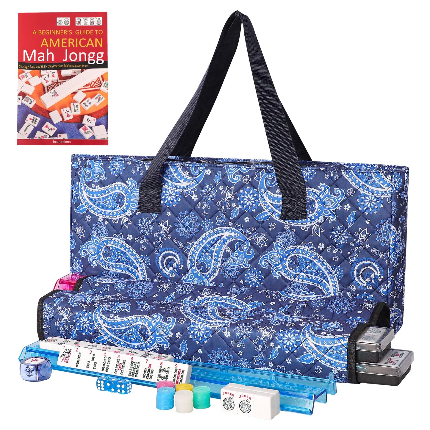TIASUSAN American Mahjong Game Set — 166 Tiles, Blue Bag, 4 Racks & Pushers