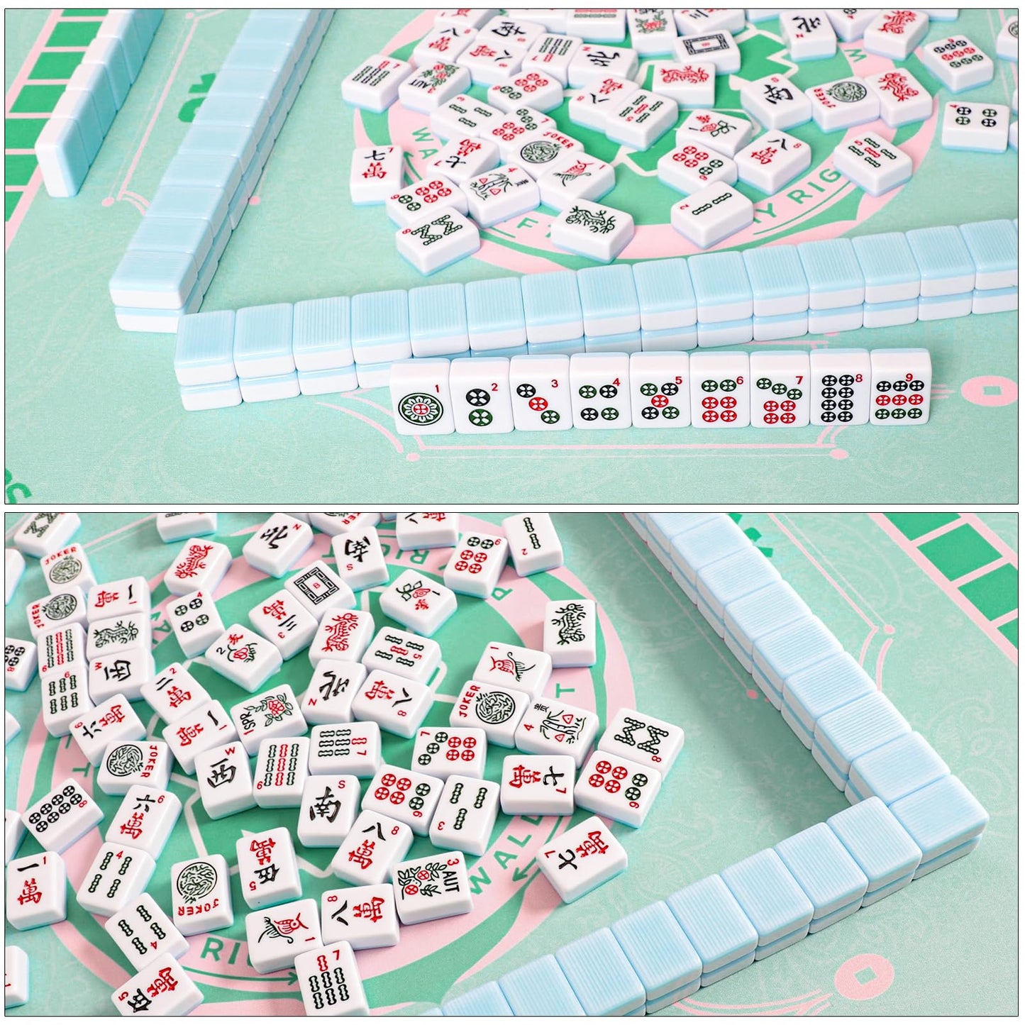 TIASUSAN Green Mahjong Learning Mat 33x33 in. with Carry Bag – Anti-Slip & Noise-Reducing