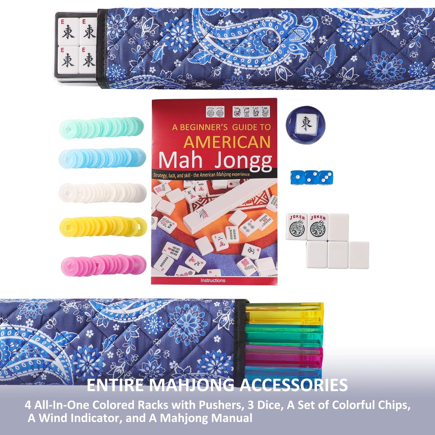 TIASUSAN American Mahjong Game Set — 166 Tiles, Blue Bag, 4 Racks & Pushers