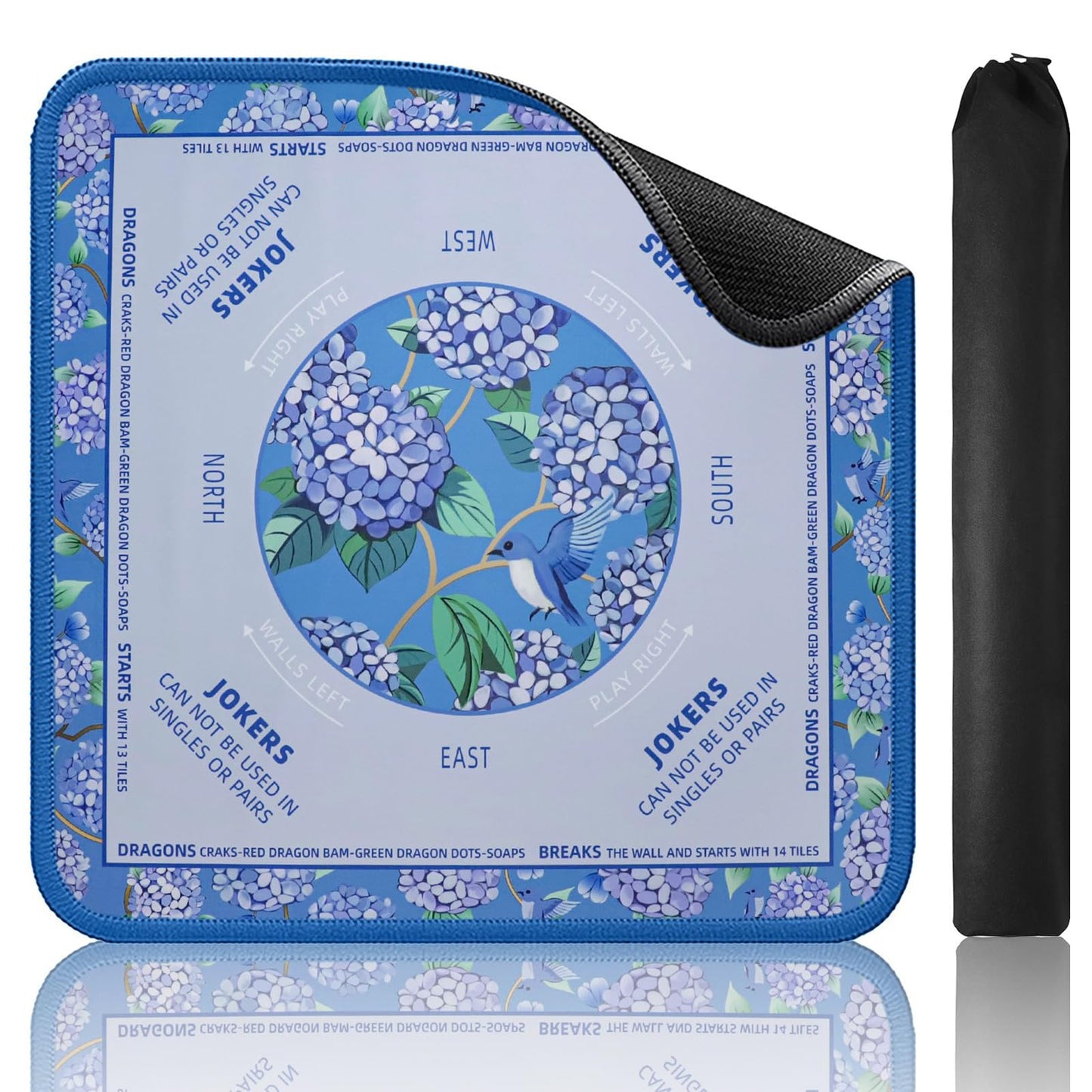 TIASUSAN Blue Mahjong Learning Mat 33x33 Inches – Anti-Slip, Noise-Reducing, Carry Bag Included
