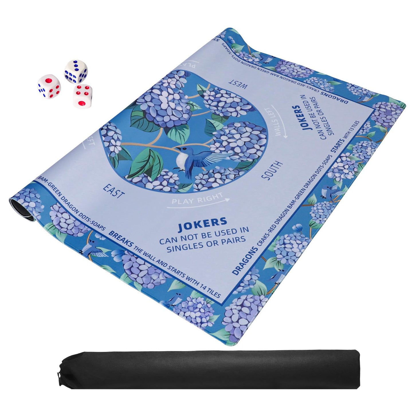 TIASUSAN Blue Mahjong Learning Mat 33x33 Inches – Anti-Slip, Noise-Reducing, Carry Bag Included